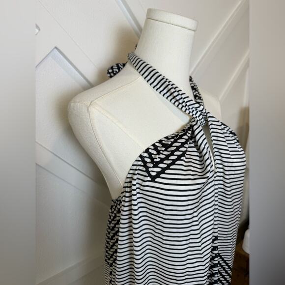 NWT Banana Republic Twist Neck Halter Midi Dress Black And White Abstract Size S - Picture 4 of 10